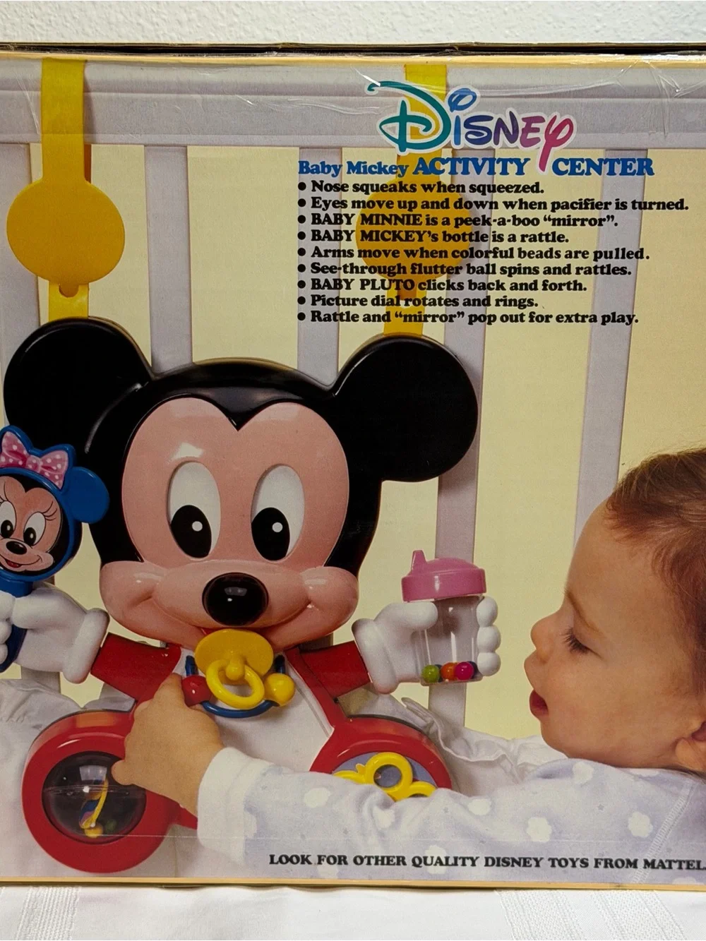 NEW Baby Mickey 1991 Disney Mattel Crib Playpen Activity & Sound Center 3-24 Mos